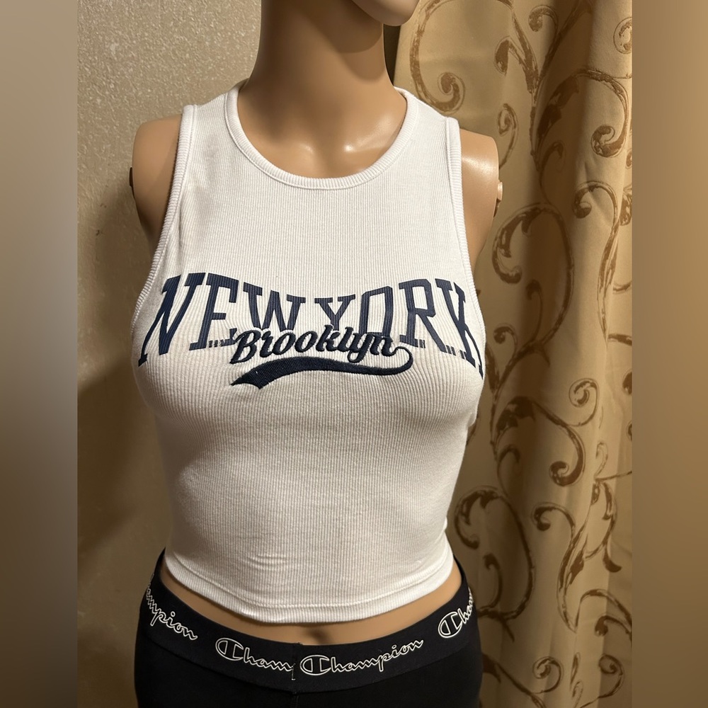 Bershka,  Women’s New York, Lace Up Back Tank Top, NWOT, US Size M